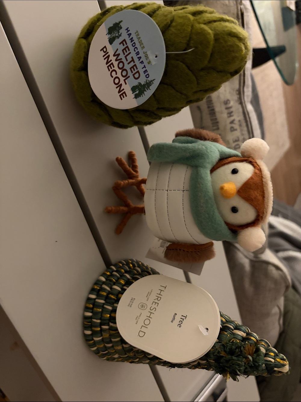 Threshold Felt Owl and Pinecone Trio in Green, Brown, Cream